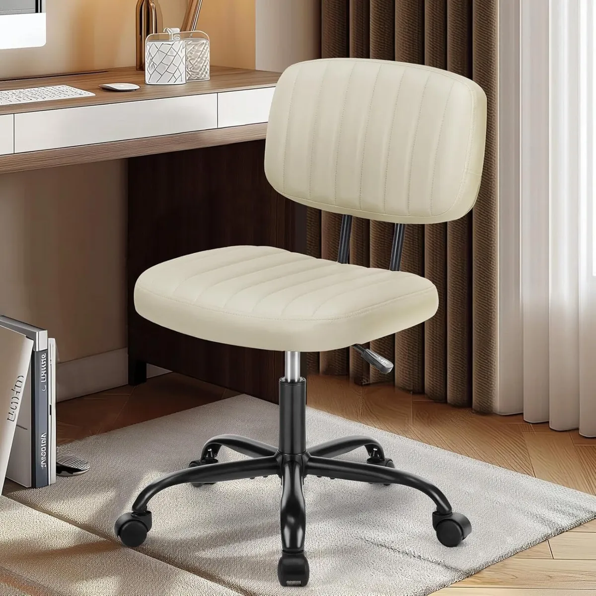 Small Office Desk Chair - Armless PU Leather with - Image 1