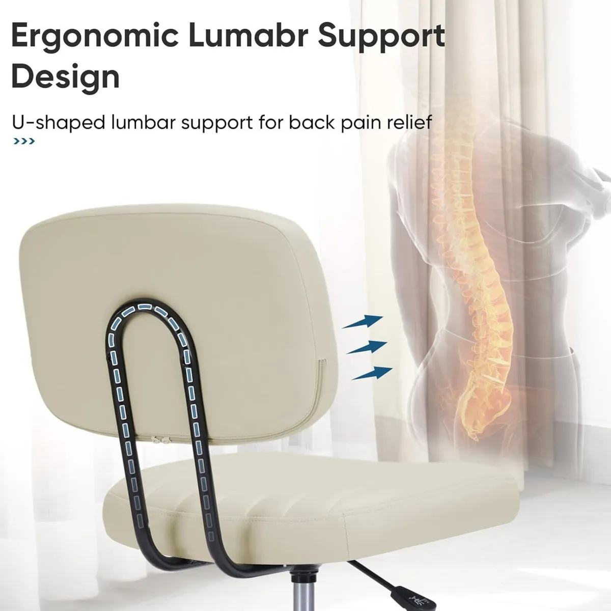 Small Office Desk Chair - Armless PU Leather with - Image 3