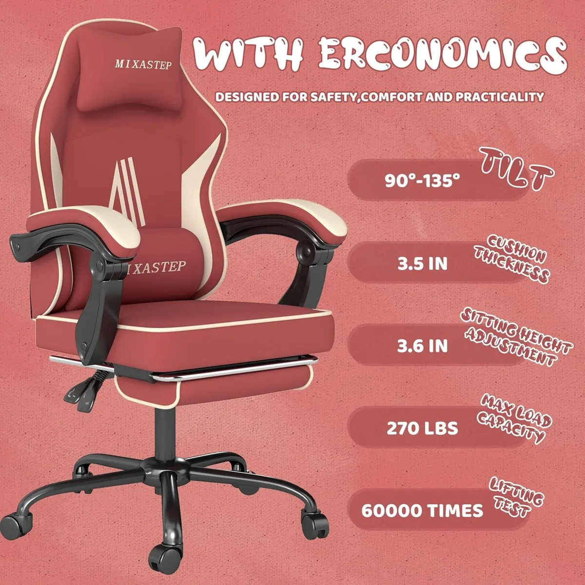 Ergonomic Gaming Chair with Footrest Lumbar - Image 3