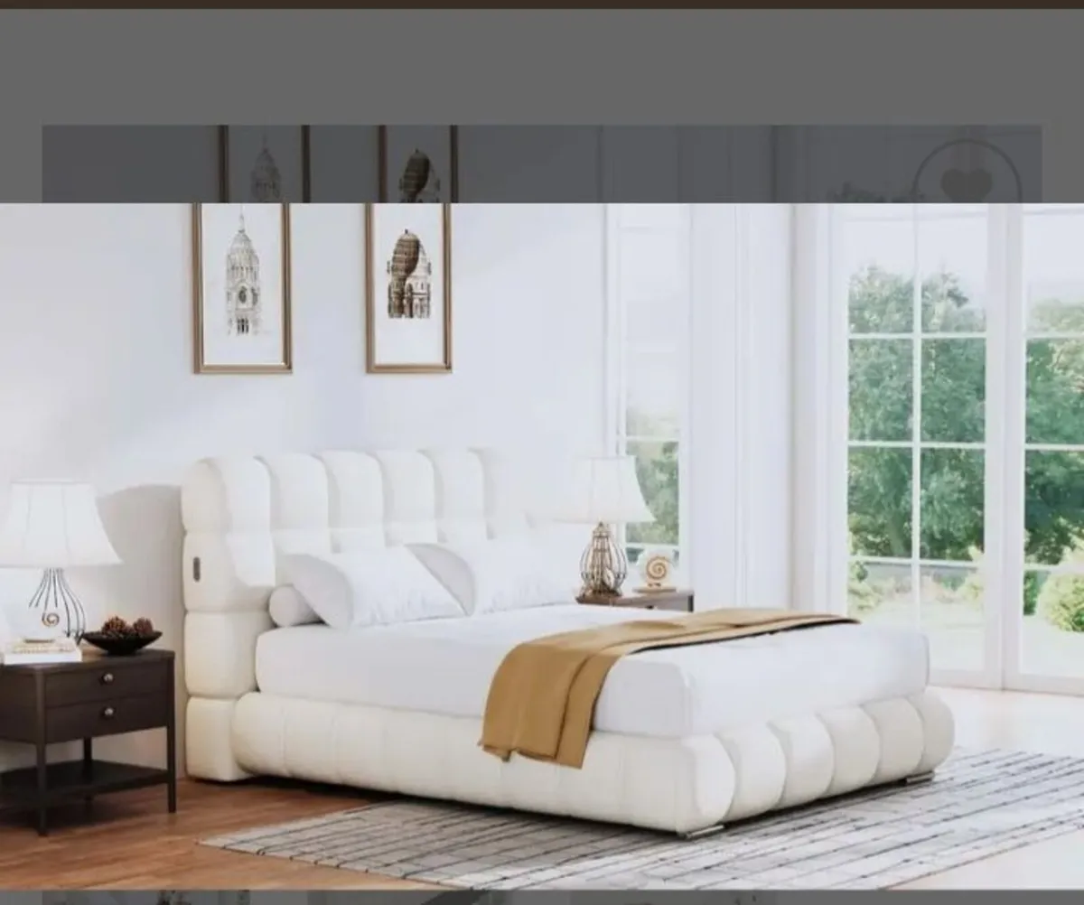 Kelvin Boucle Natural Fabric Ottoman / 2 Sizes - Image 1