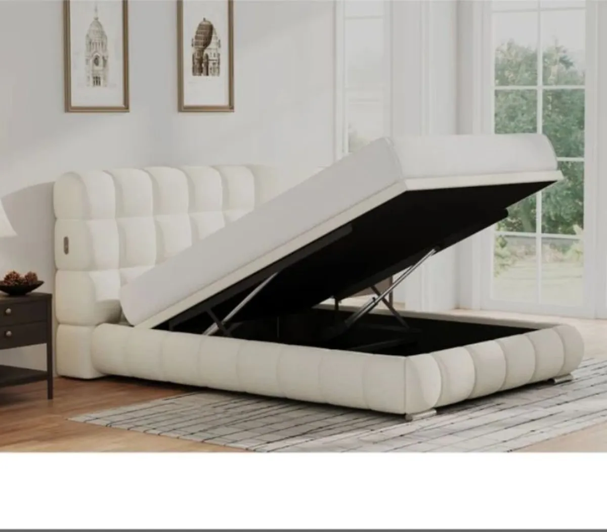 Kelvin Boucle Natural Fabric Ottoman / 2 Sizes - Image 2