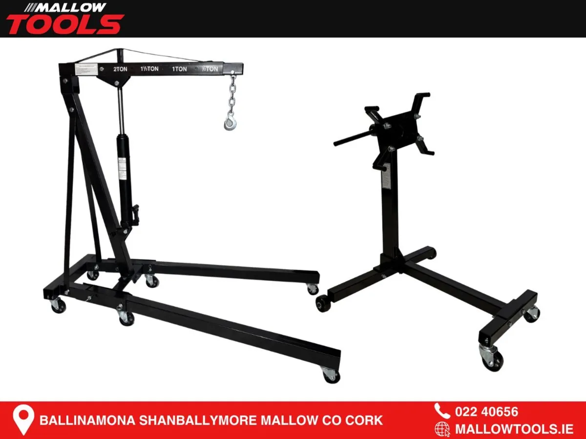 2 Ton Folding Engine Crane & 1000lbs Engine Stand