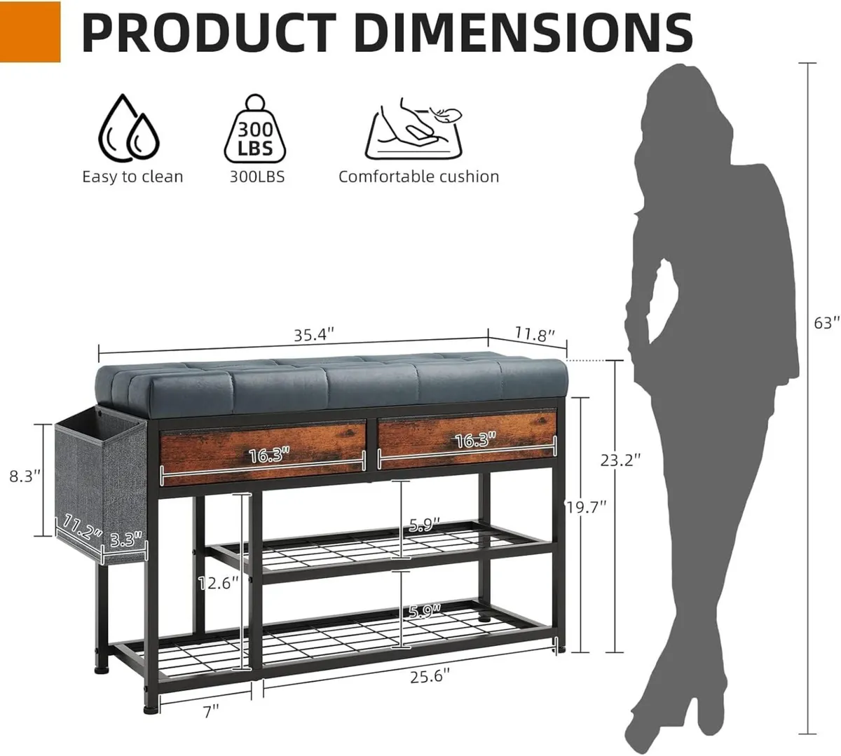 Shoe Bench with Cushion Storage Padded Seat Metal - Image 2