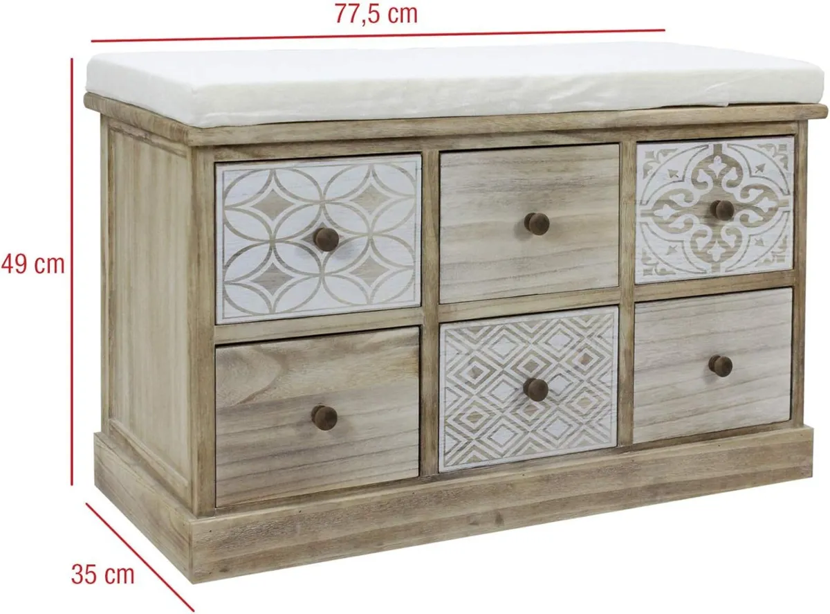 Indoor Bench Bathroom Paulownia Wood Beige White - Image 3