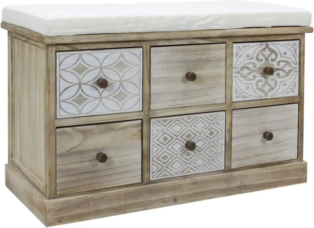 Indoor Bench Bathroom Paulownia Wood Beige White - Image 4