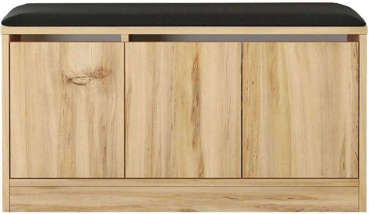 Storage Bench Shoe with Seat Dark Grey Oak Color - Image 1