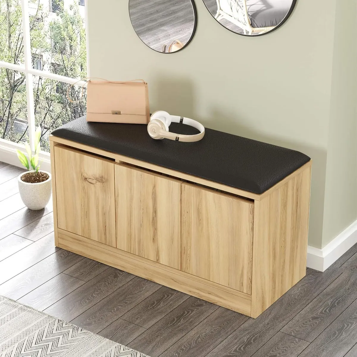 Storage Bench Shoe with Seat Dark Grey Oak Color - Image 4