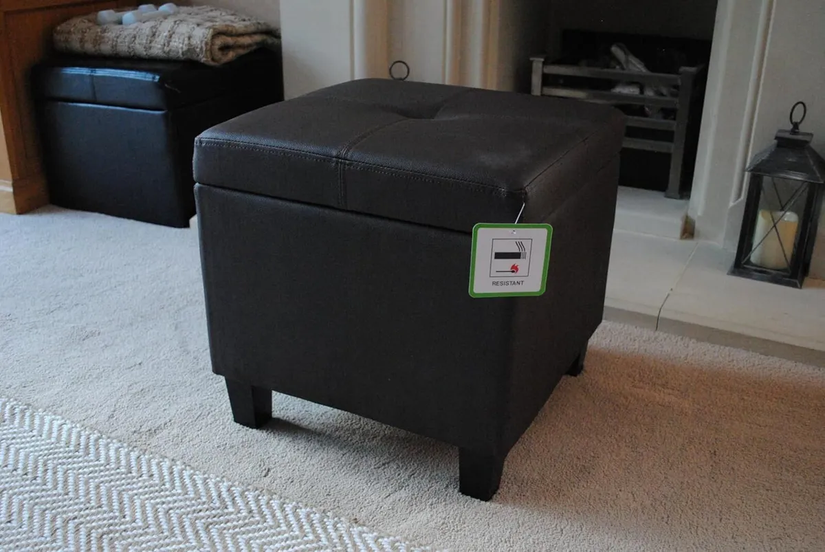 Dark Brown Genuine Real Leather Storage Footstool - Image 1