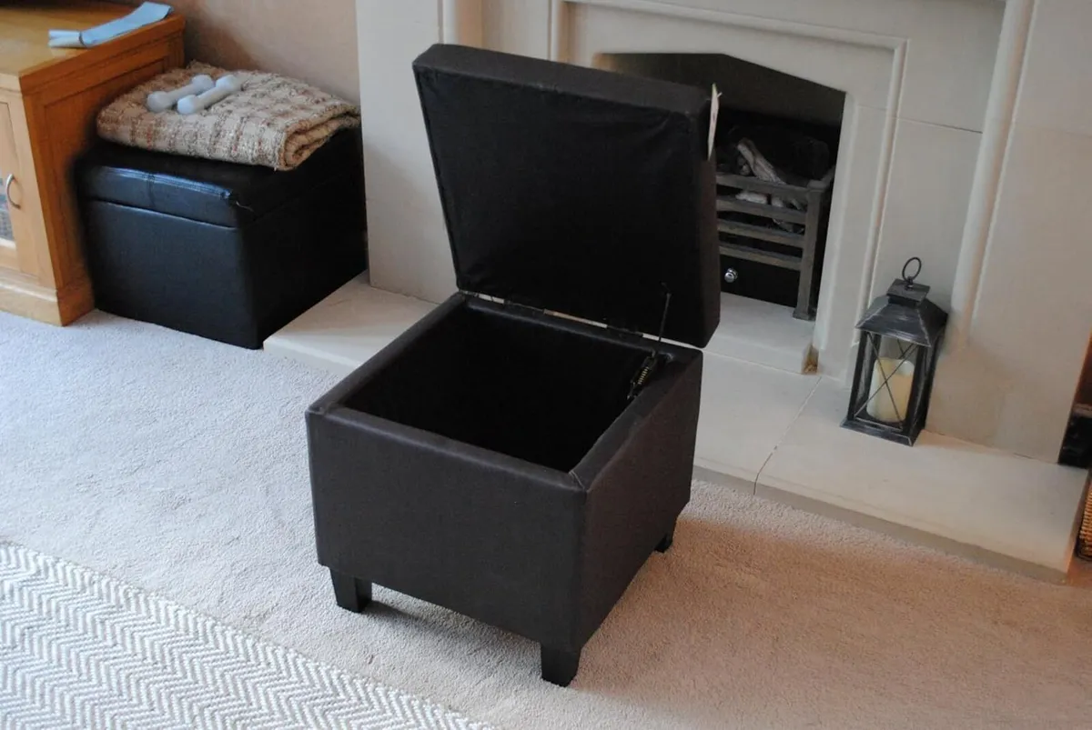 Dark Brown Genuine Real Leather Storage Footstool - Image 2