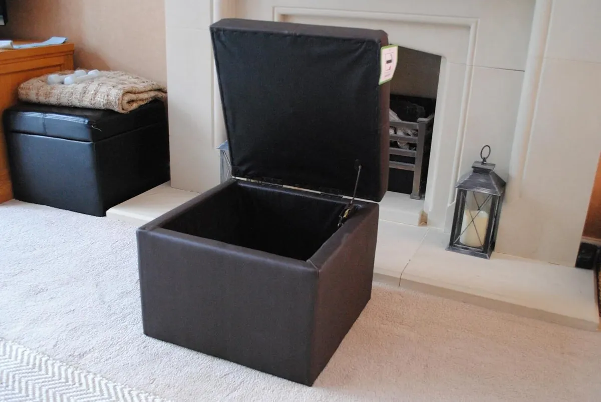 Dark Brown Genuine Real Leather Storage Footstool - Image 4