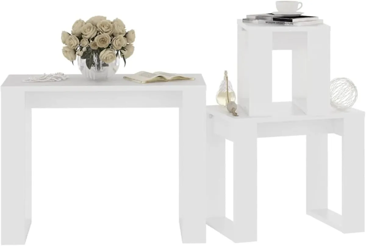 Nesting Tables 3 pcs White Engineered Wood Coffee - Image 4