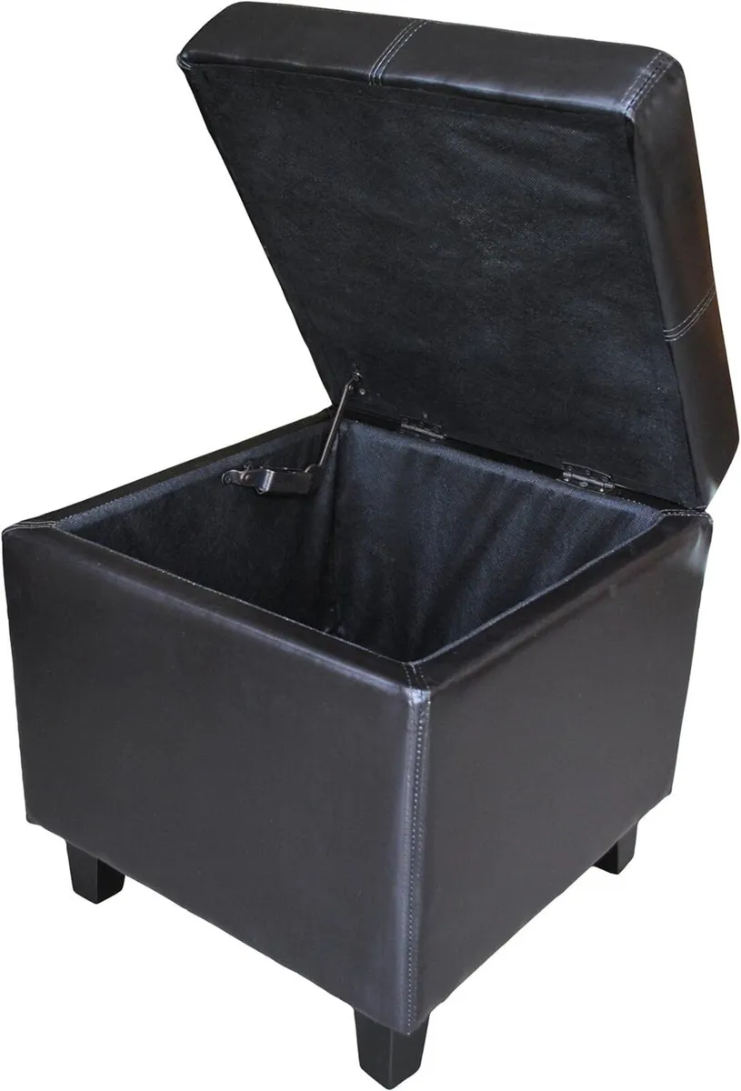 Dark Brown Real Genuine Leather Storage Footstool - Image 3