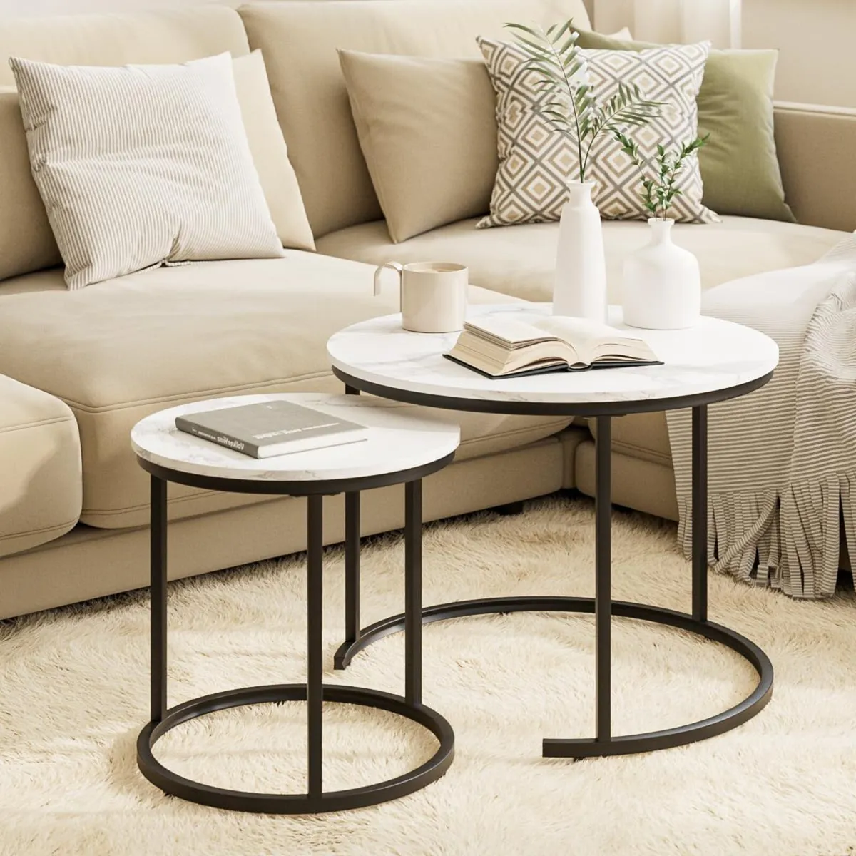 Round Coffee Tables Removable Set of 2 End Table - Image 1