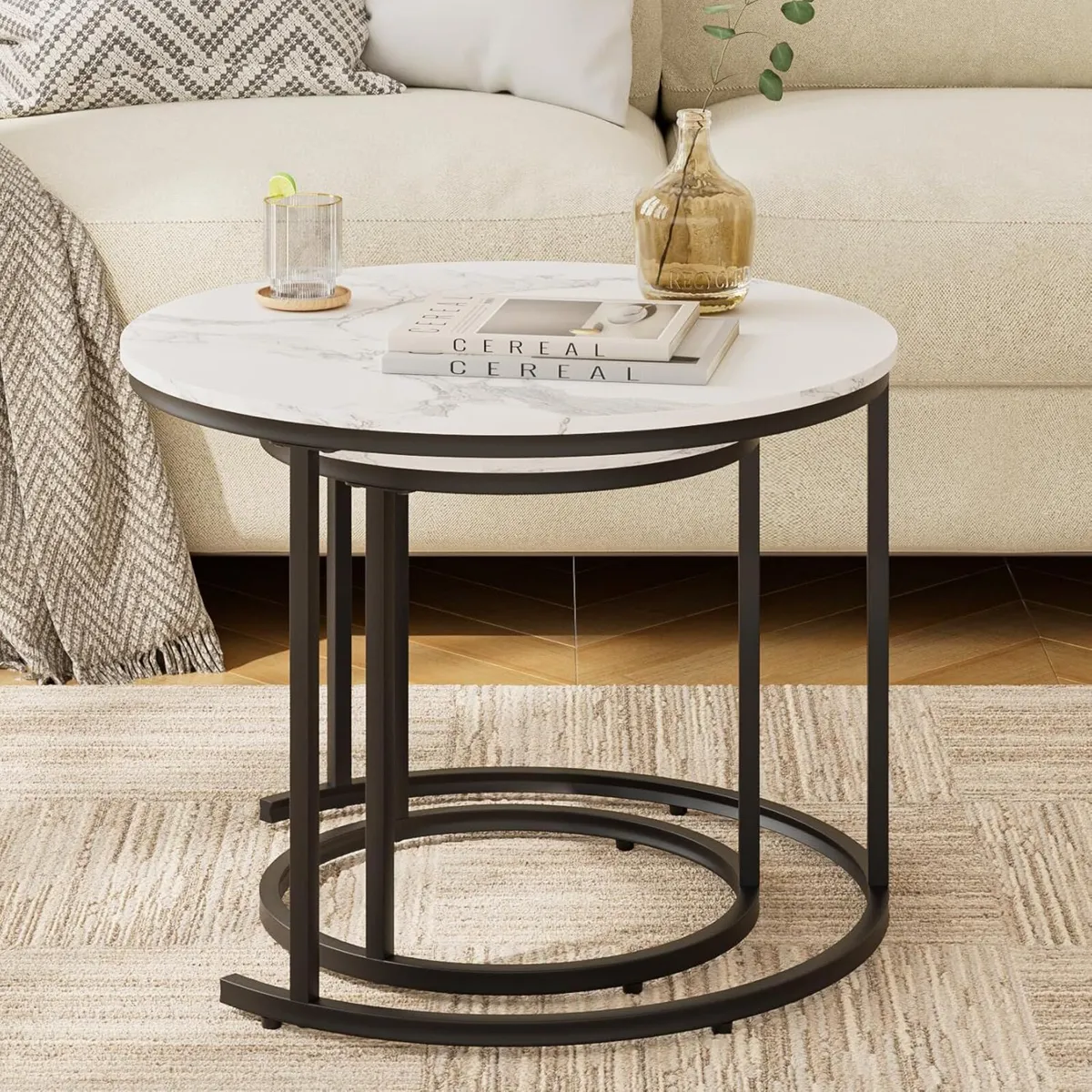 Round Coffee Tables Removable Set of 2 End Table - Image 3