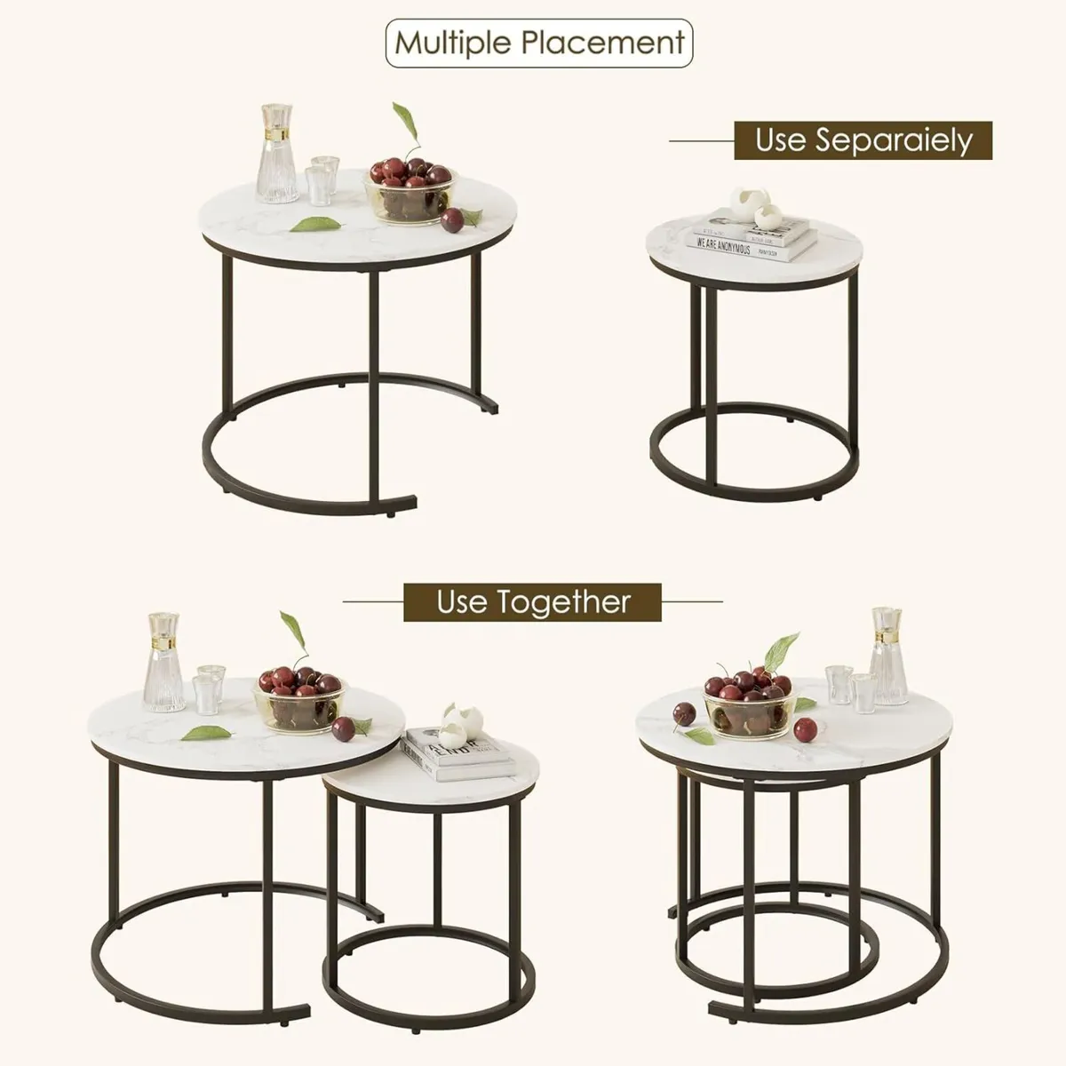 Round Coffee Tables Removable Set of 2 End Table - Image 4