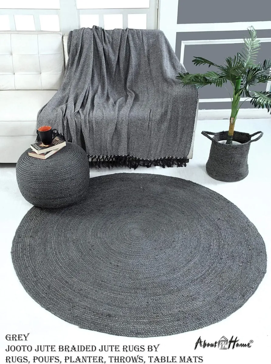 JUTE rug round color GREY (150 cm round) - Image 2