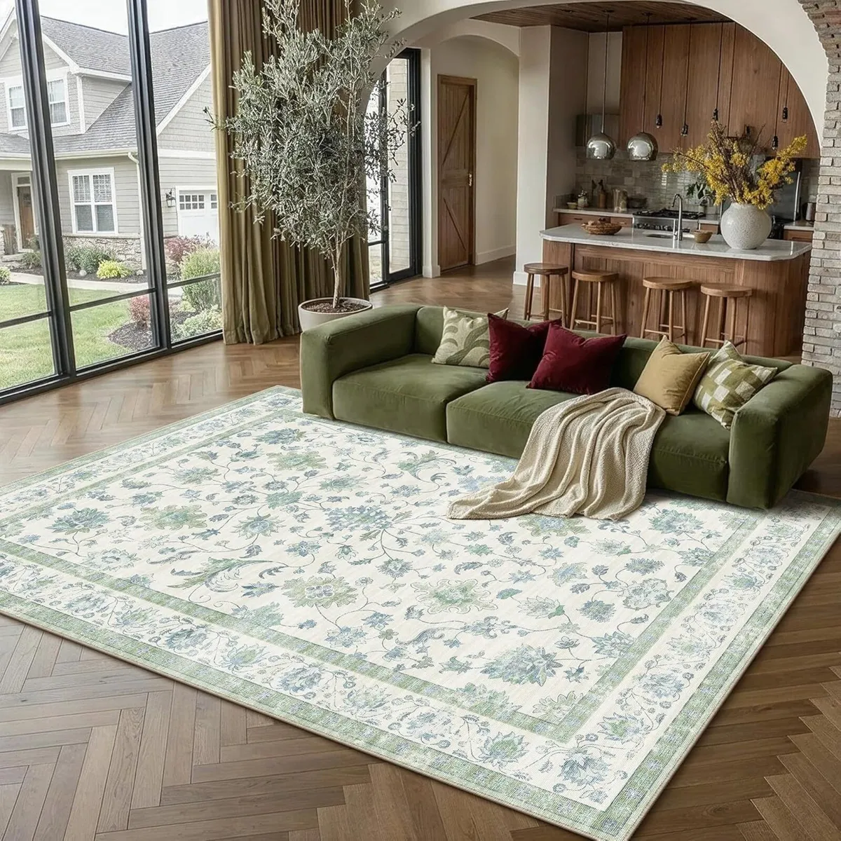160x230 cm Washable Rugs Living Room Floral - Image 1