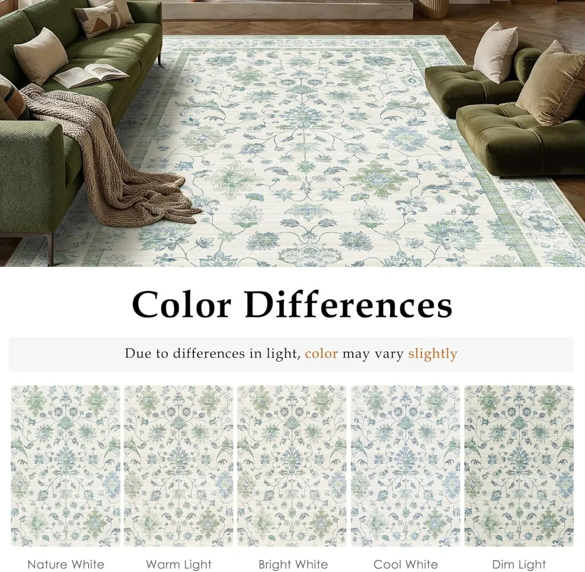 160x230 cm Washable Rugs Living Room Floral - Image 2