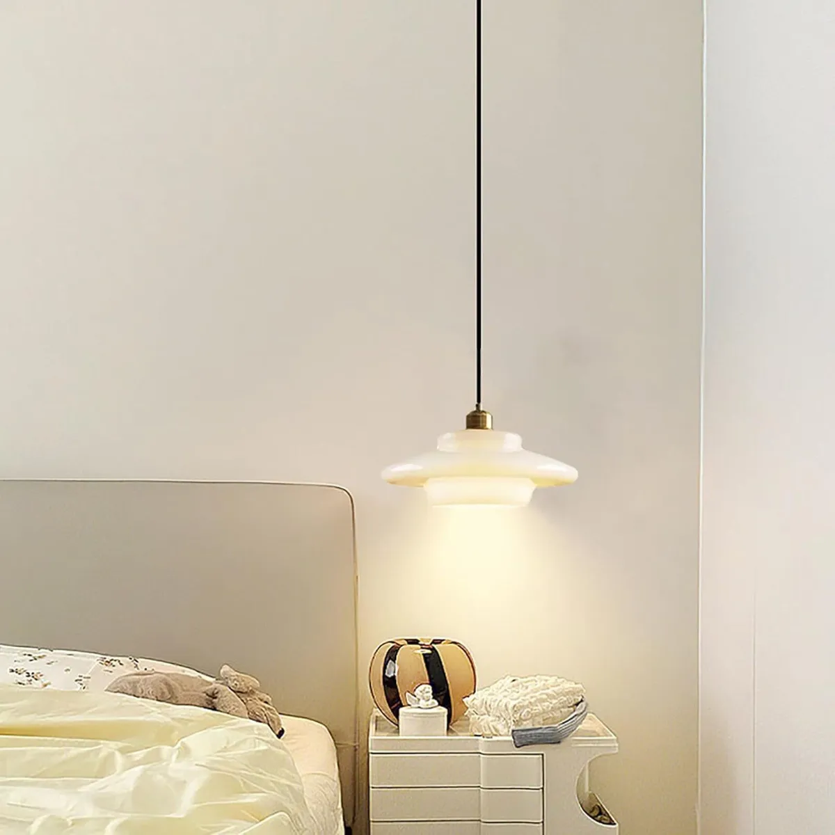 Vintage 32cm White Glass Pendant Light Modern - Image 4