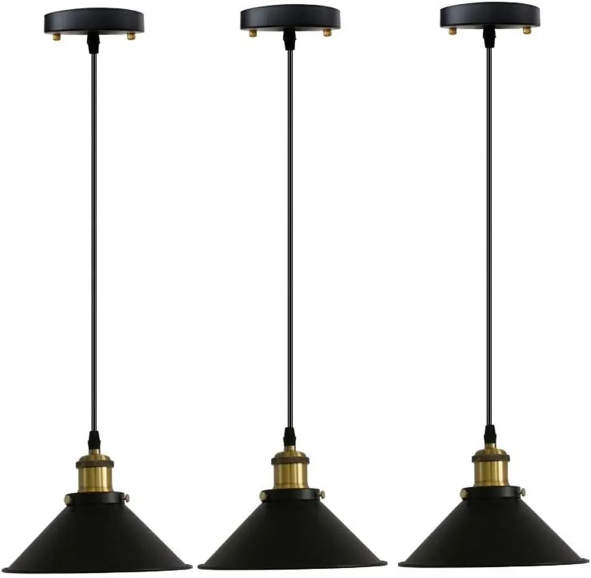 3 Vintage Black Pendant Light Battery Operated - Image 1