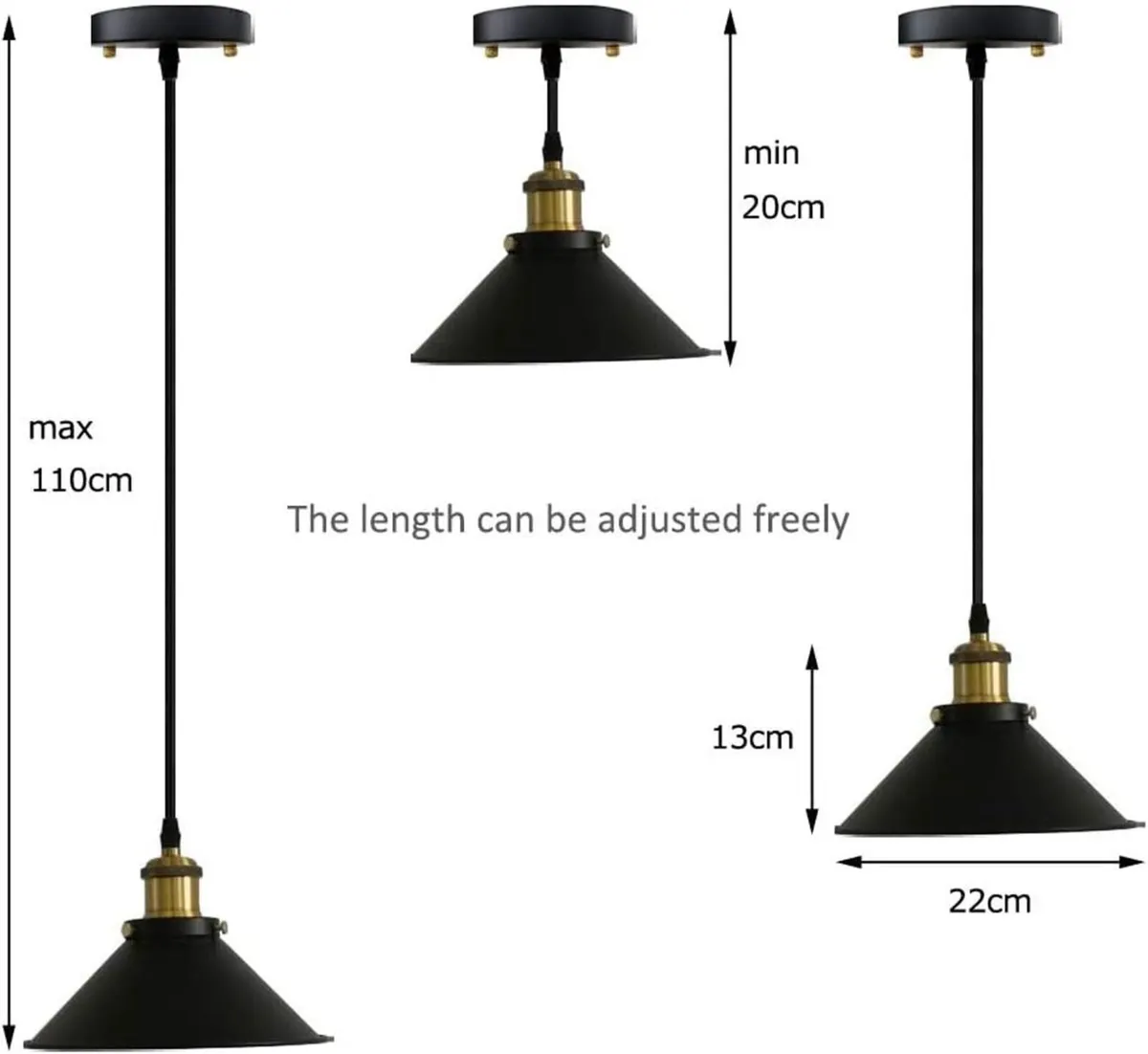 3 Vintage Black Pendant Light Battery Operated - Image 2
