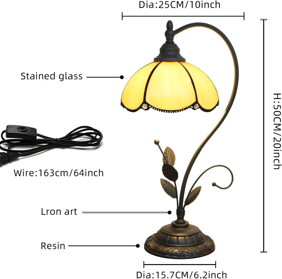 Tiffany Table Lamp Yellow Stained Glass Style S - Image 2