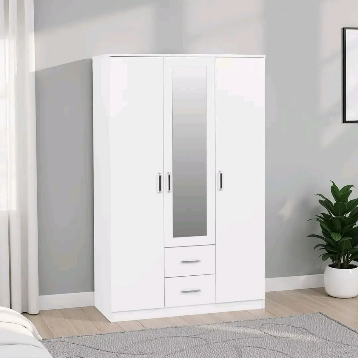 3‑Door White Wardrobe - Image 1