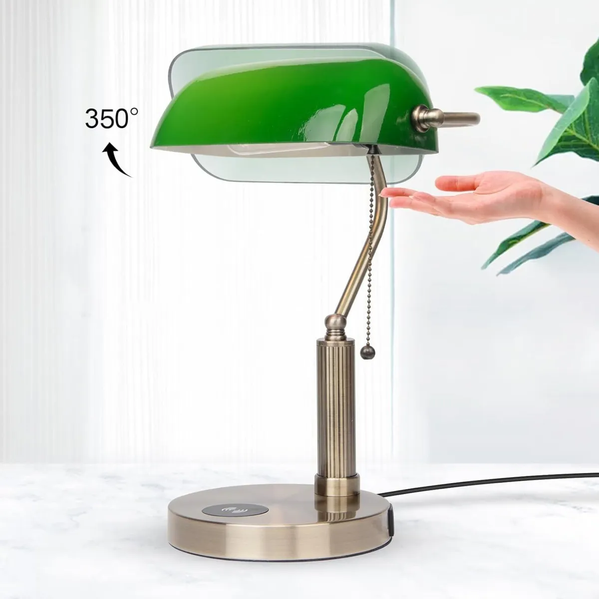 Glass Bankers Desk Lamp USB Wireless Charging - Image 4