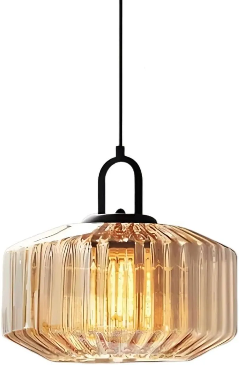 28CM Vintage Industrial Ribbed Dome Glass Pendant - Image 1