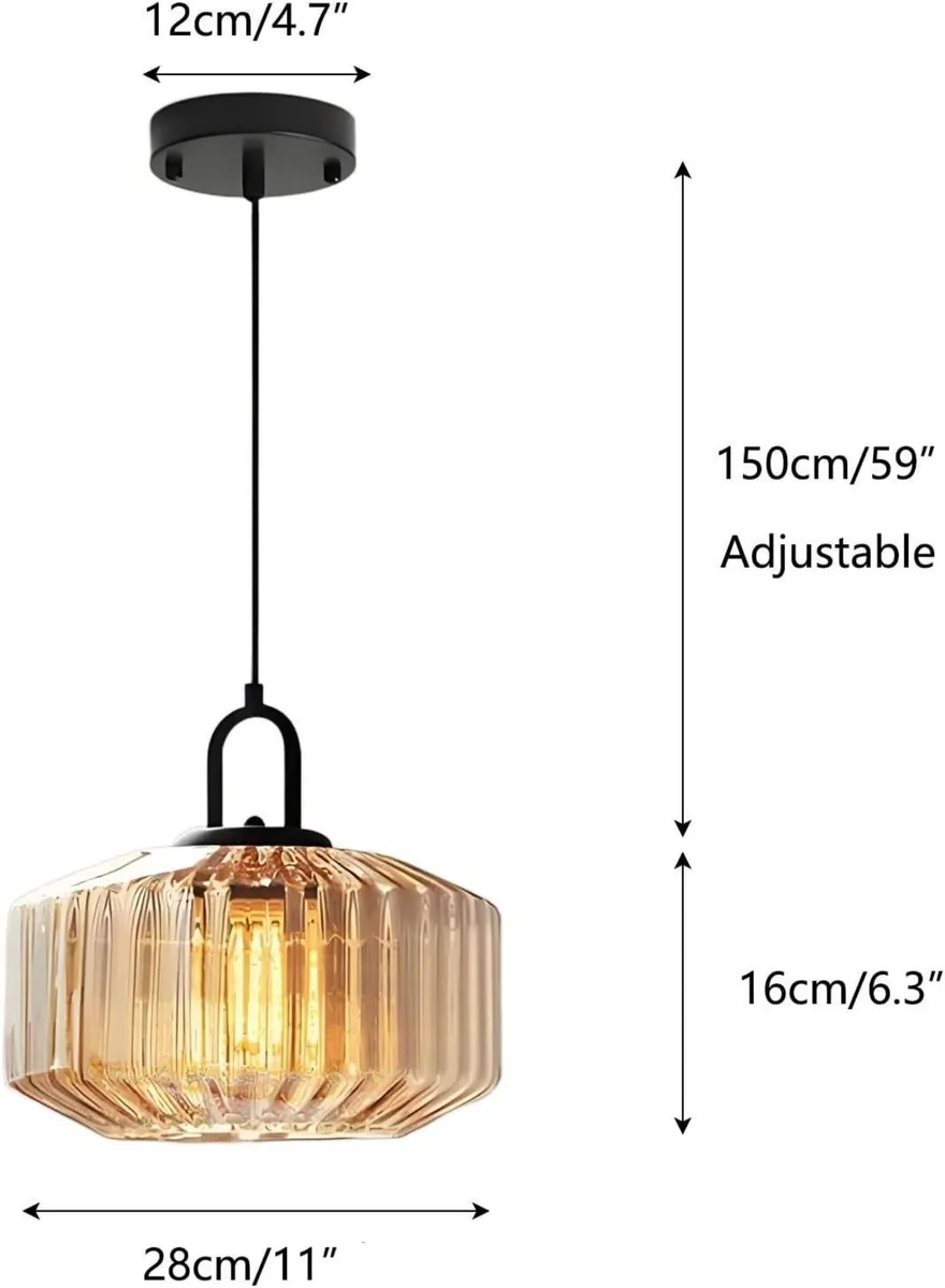 28CM Vintage Industrial Ribbed Dome Glass Pendant - Image 2