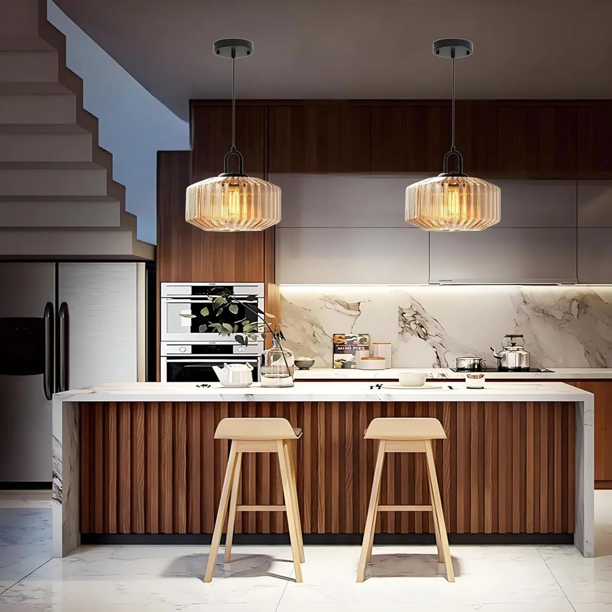 28CM Vintage Industrial Ribbed Dome Glass Pendant - Image 3