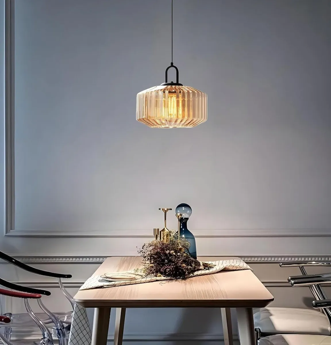 28CM Vintage Industrial Ribbed Dome Glass Pendant - Image 4