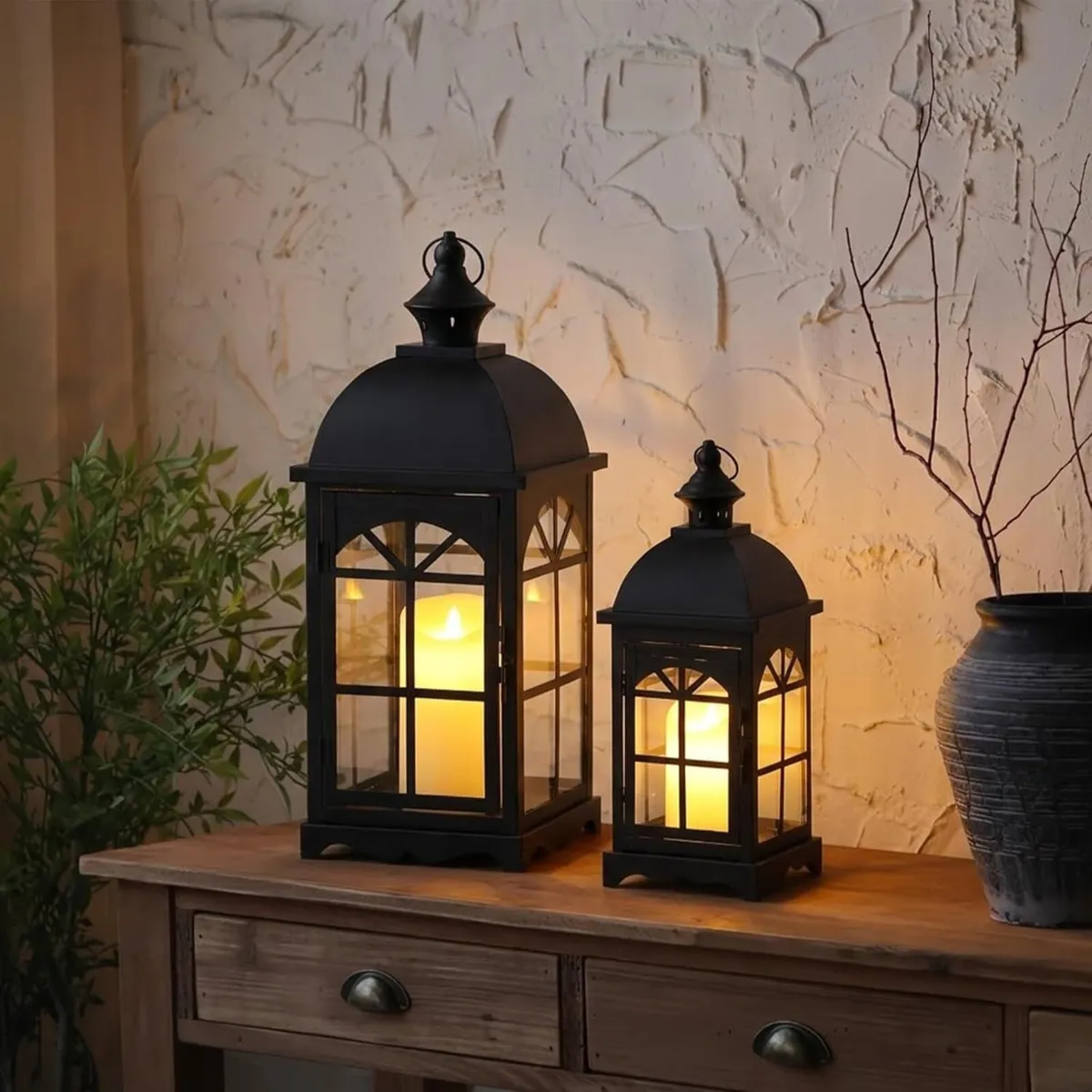Set of 2 Decorative Vintage Candle Lanterns - Image 3
