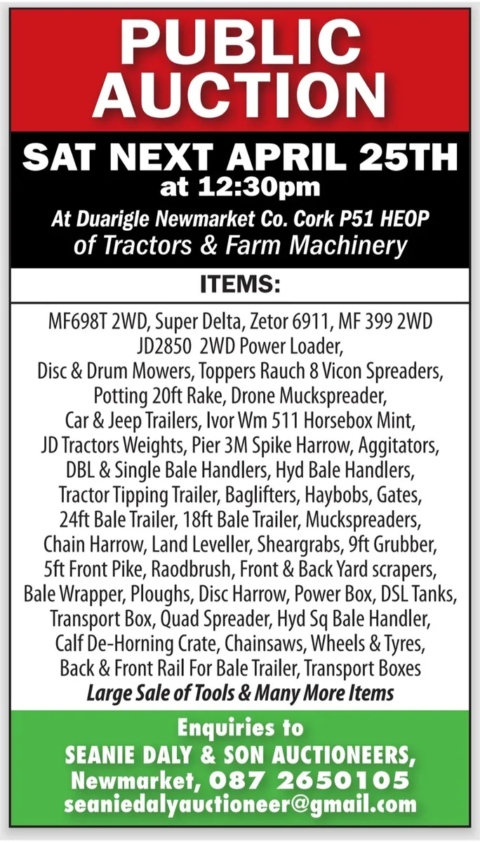 Public Auction of farm machinery