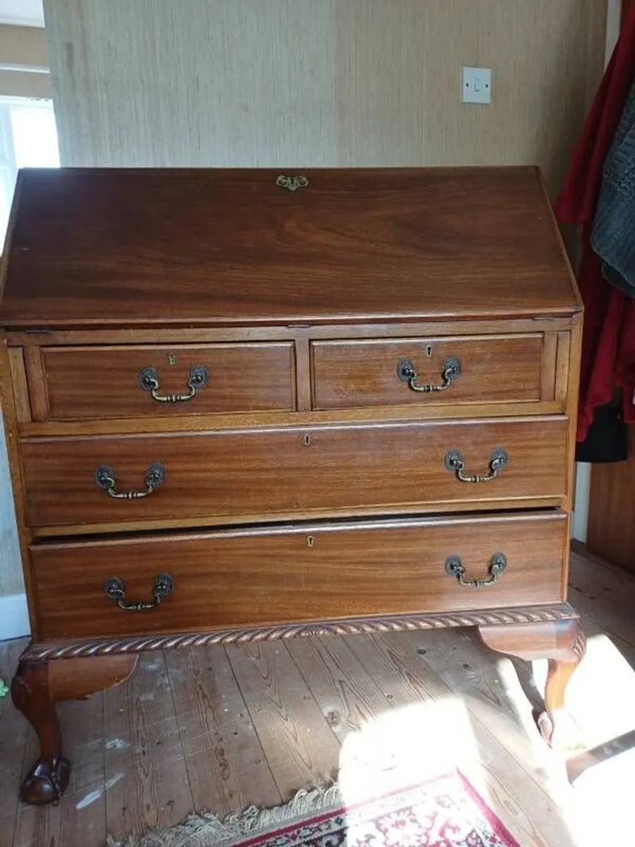 Traditional Wooden Bureau and Writing Desk. Drop Front with Drawers - Image 2