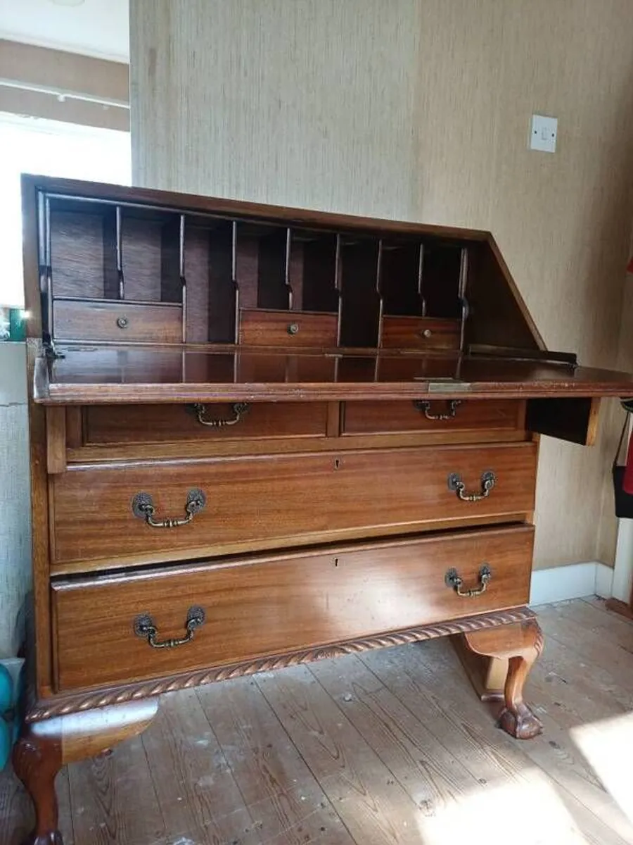 Traditional Wooden Bureau and Writing Desk. Drop Front with Drawers - Image 1