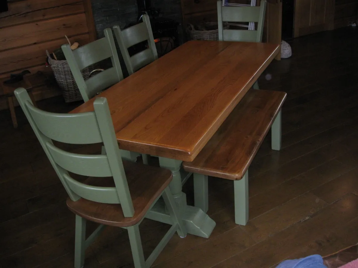 oak dining table chairs and bench - Image 3