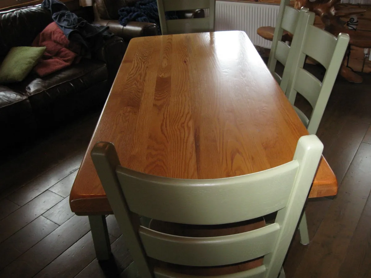 oak dining table chairs and bench - Image 4