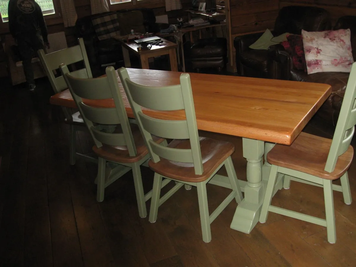 oak dining table chairs and bench - Image 2