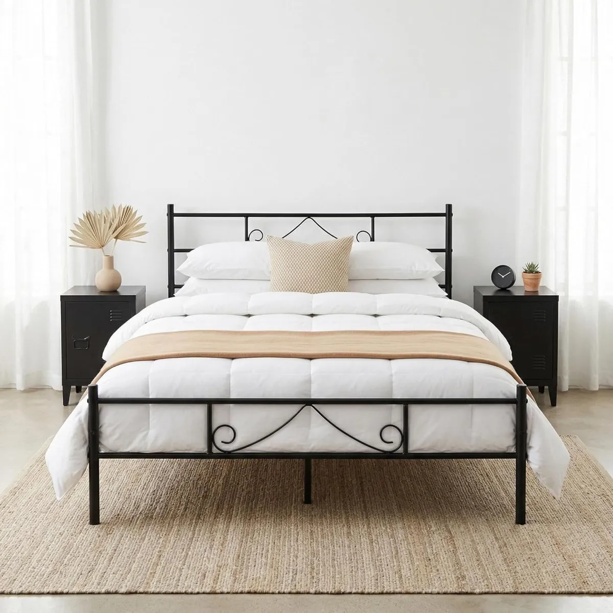 Black Metal Double Bed Frame with Decorative - Image 1