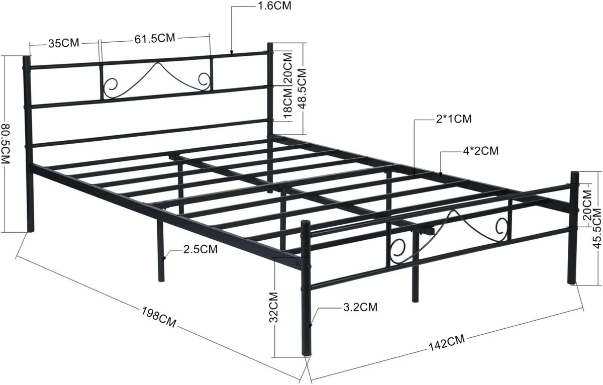 Black Metal Double Bed Frame with Decorative - Image 2