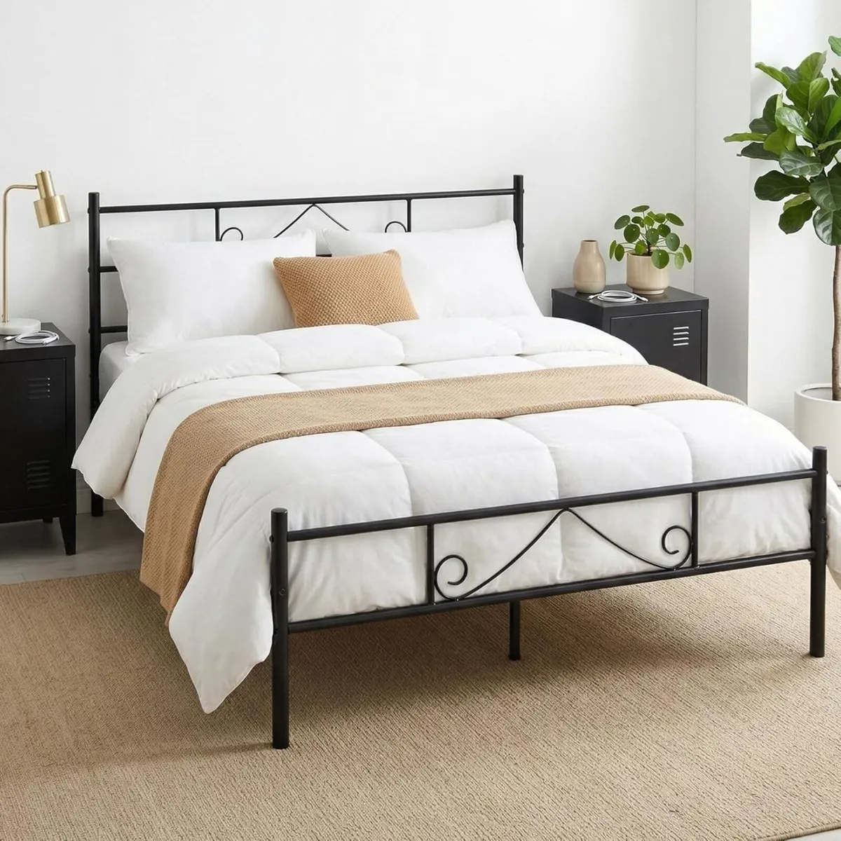 Black Metal Double Bed Frame with Decorative - Image 3