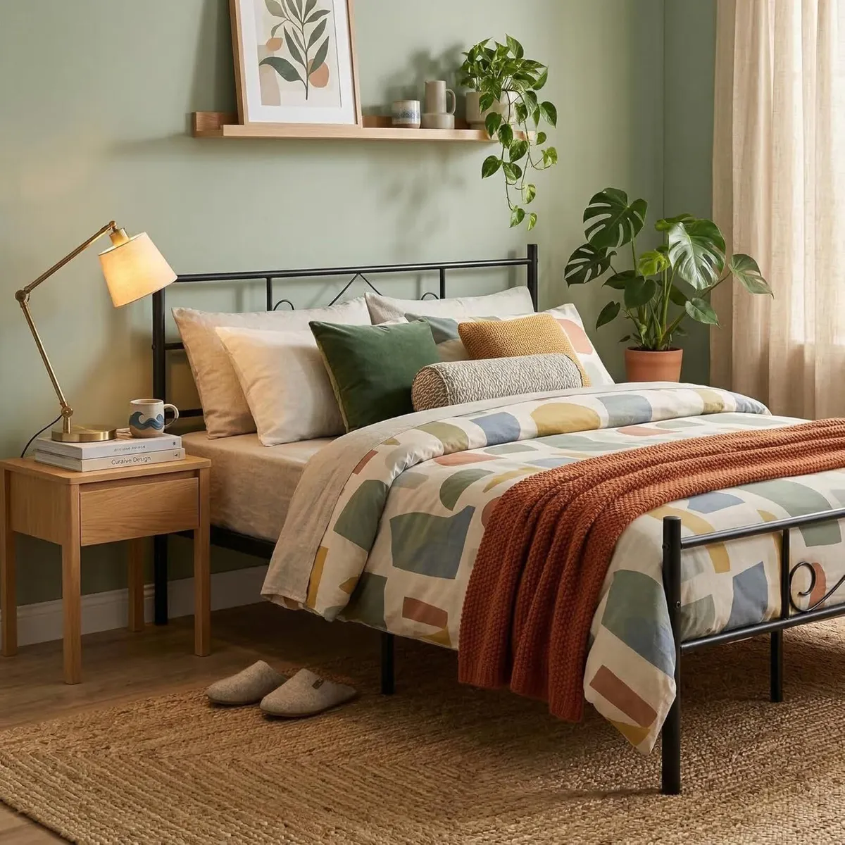 Black Metal Double Bed Frame with Decorative - Image 4