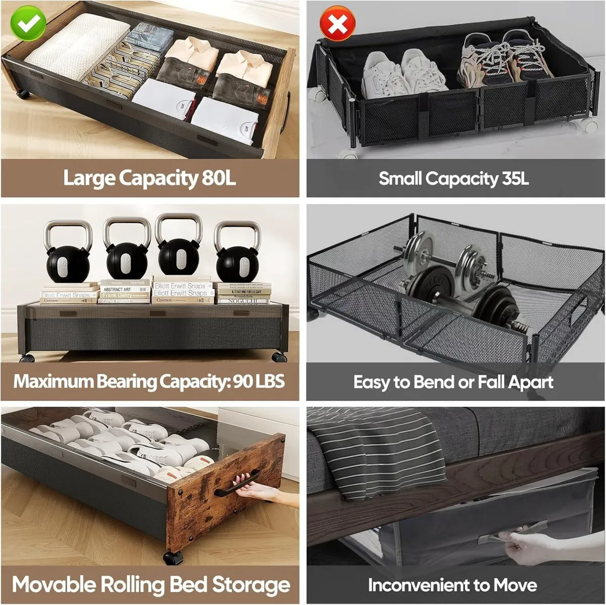 Wooden UnderBed Storage with Wheels 80L Extra-larg - Image 3