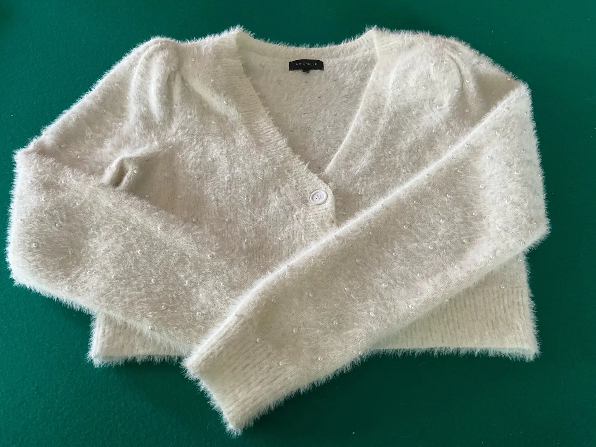 MAJORELLE Fuzzy White Cropped Cardigan - Image 1