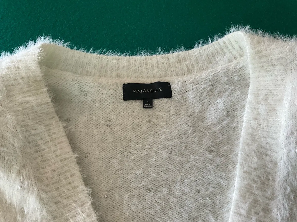 MAJORELLE Fuzzy White Cropped Cardigan - Image 2