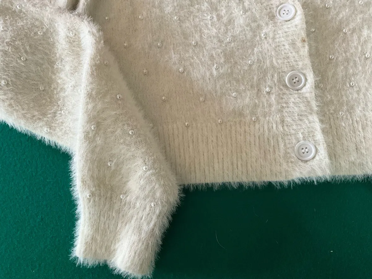 MAJORELLE Fuzzy White Cropped Cardigan - Image 3