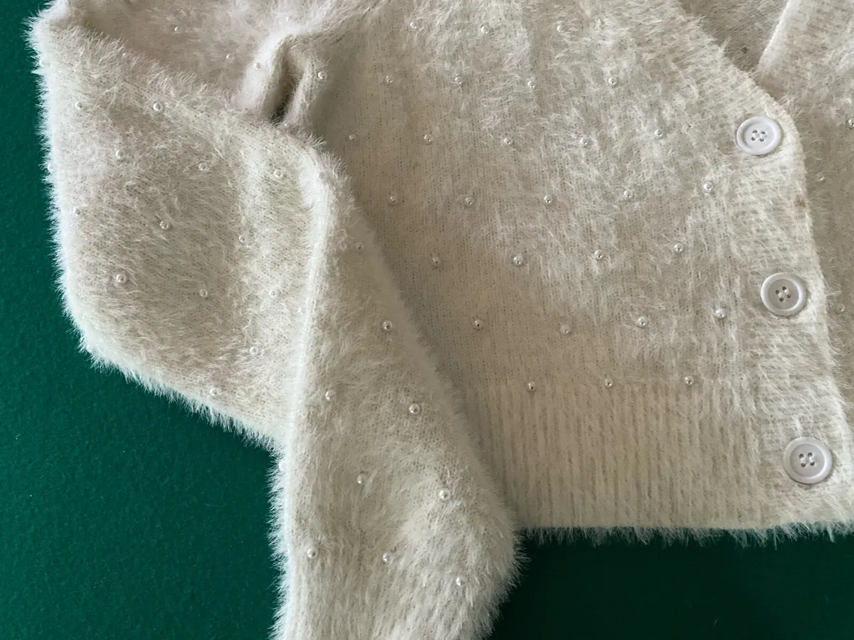 MAJORELLE Fuzzy White Cropped Cardigan - Image 4