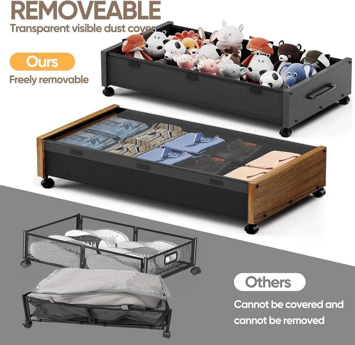 Wooden UnderBed Storage with Wheels 80L Extra-larg - Image 4