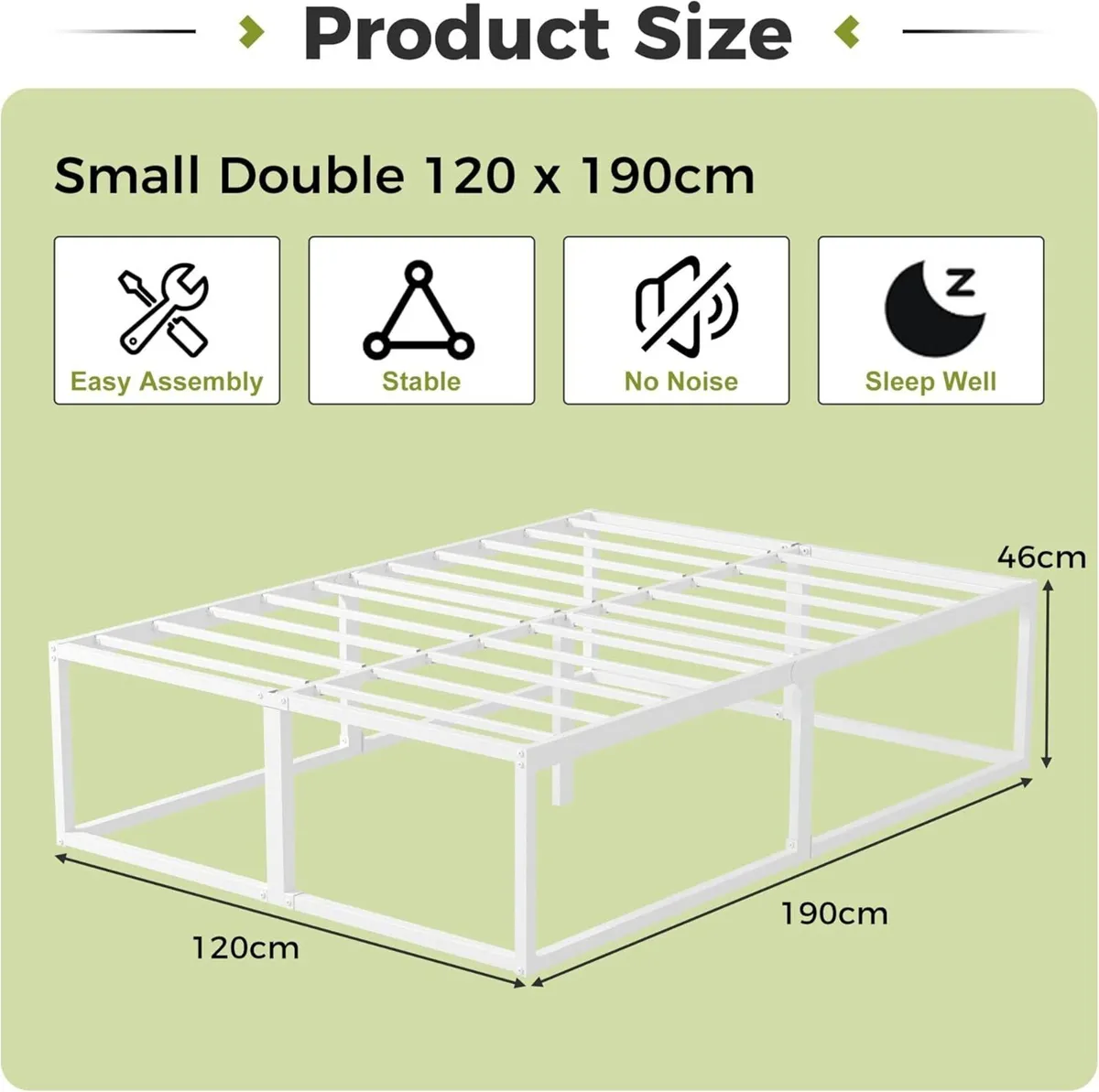 46 cm High Small Double Bed Frame 4ft Heavy Duty - Image 2